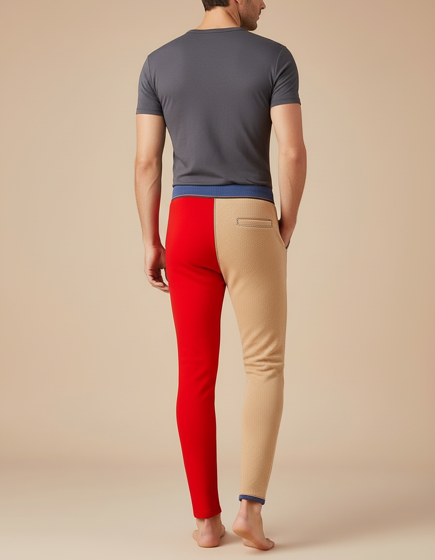 Pantalon Beige Bicolore Thermique Confortable Hiver Homme - Multicolore Maille - vue 2
