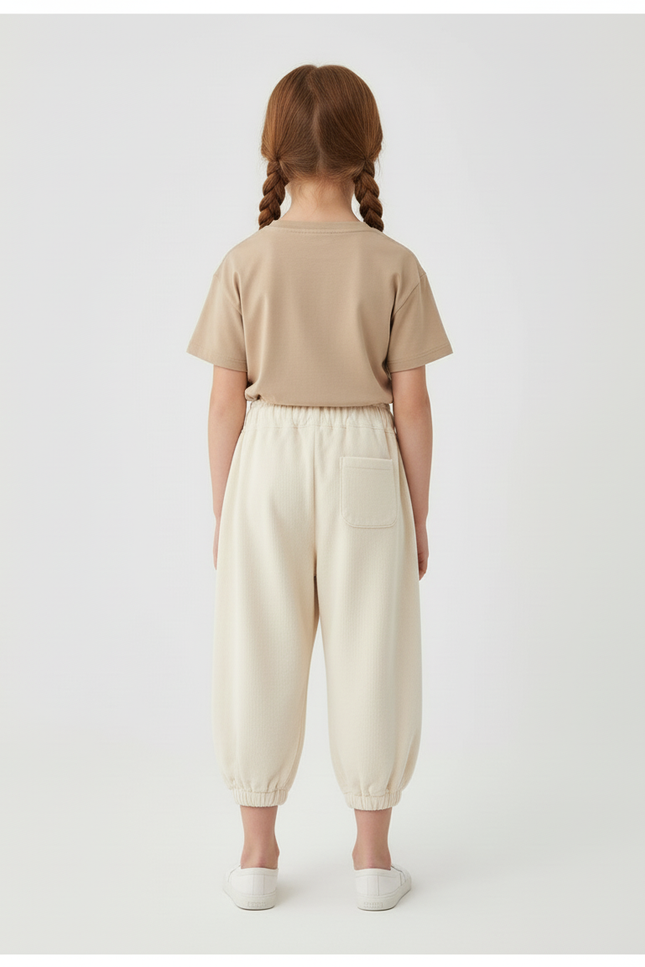 Pantalon Beige Côtelé Fille Ample Décontracté Fleur - Cordé - vue 2