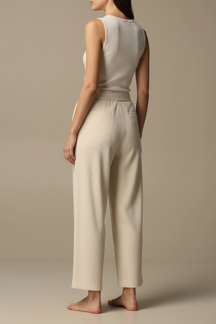 Pantalon Beige Côtelé Droit Cordon Ample Femme - Cordé - vue 2