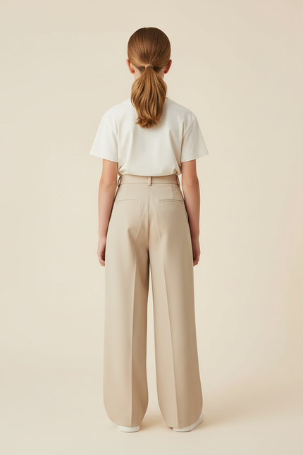 Pantalon Beige Fluide Ample Plissé Décontracté Fille - Polyester - vue 2