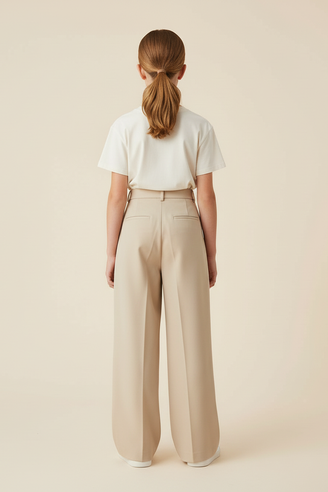 Pantalon Beige Fluide Ample Plissé Décontracté Fille - Polyester - vue 2