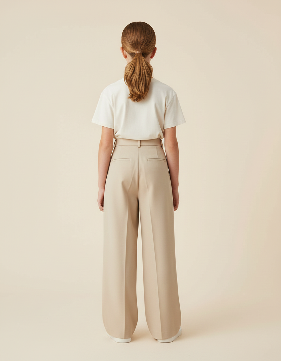 Pantalon Beige Fluide Ample Plissé Décontracté Fille - Polyester - vue 2
