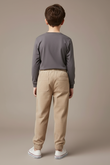 Pantalon Beige Côtelé Élastiqué Garçon Décontracté Hiver - Cordé - vue 2