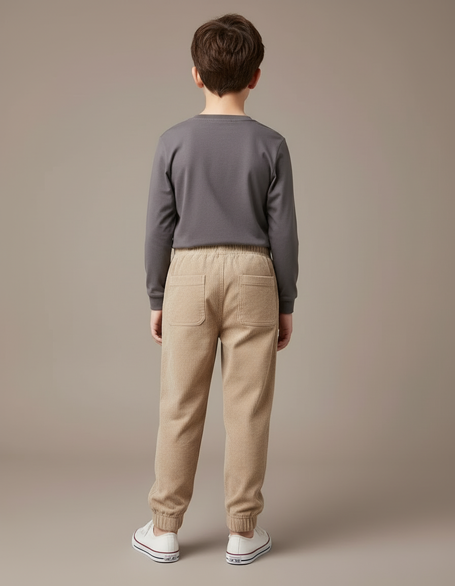 Pantalon Beige Côtelé Élastiqué Garçon Décontracté Hiver - Cordé - vue 2