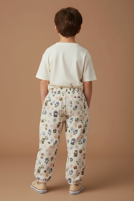 Pantalon Beige Imprimé Floral Ample Coton Enfant - vue 2