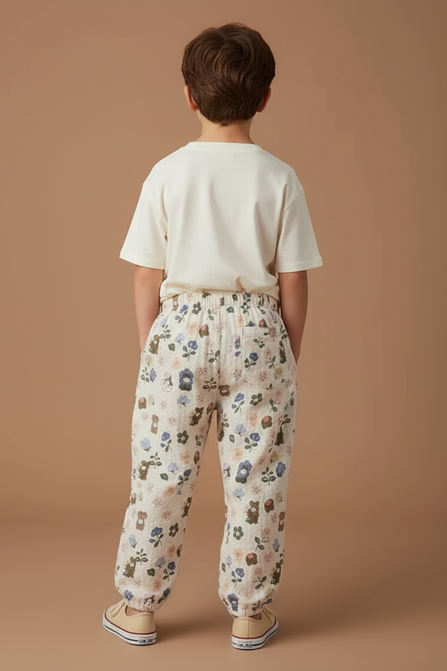 Pantalon Beige Imprimé Floral Ample Coton Enfant - vue 2