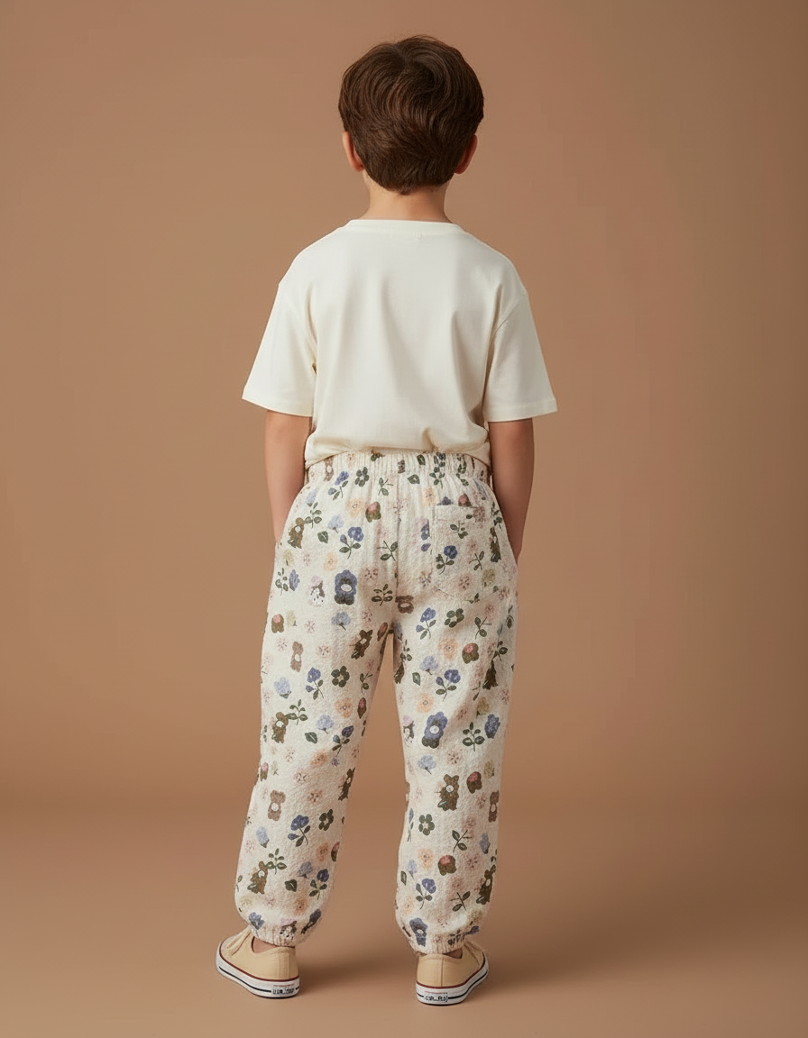 Pantalon Beige Imprimé Floral Ample Coton Enfant - vue 2