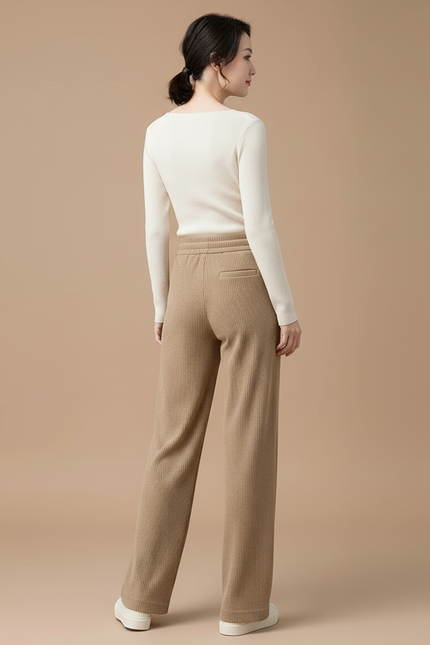 Pantalon Beige Côtelé Ample Décontracté Cordon - Cordé - vue 2