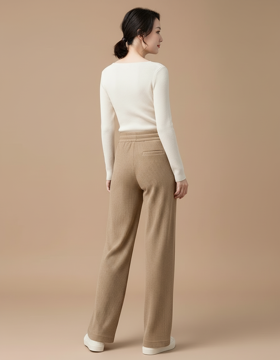 Pantalon Beige Côtelé Ample Décontracté Cordon - Cordé - vue 2