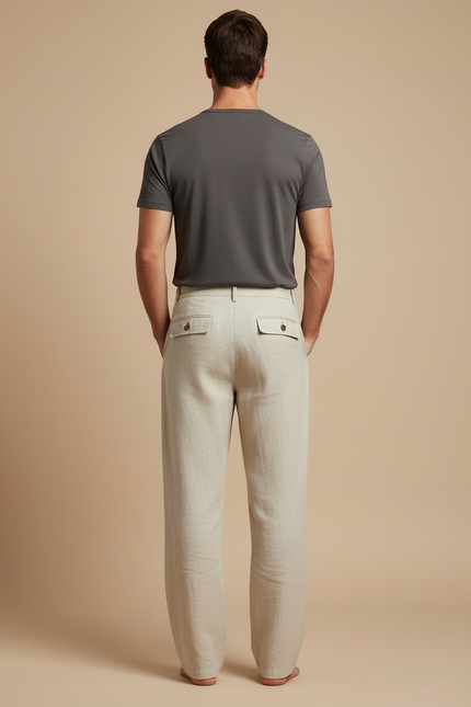 Pantalon Beige Lin Ample Décontracté Homme - vue 2