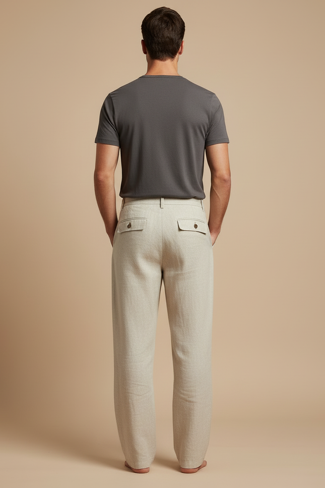 Pantalon Beige Lin Ample Décontracté Homme - vue 2