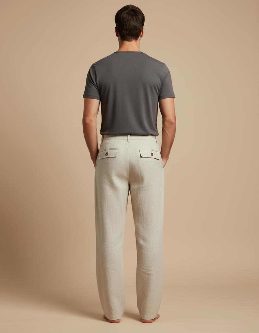 Pantalon Beige Lin Ample Décontracté Homme - vue 2
