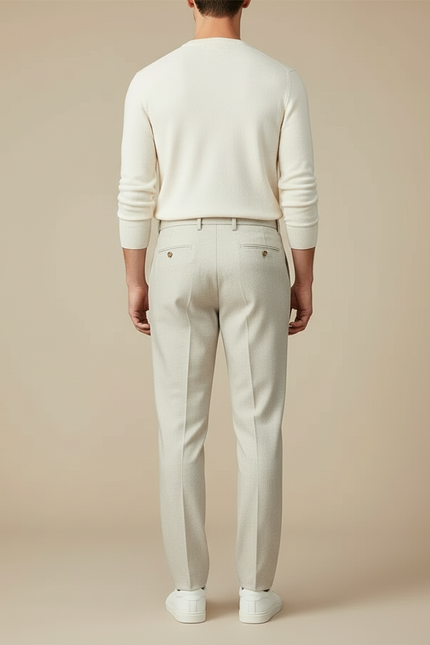 Pantalon Beige Plissé Droit Élégant Business Homme - Laine - vue 2