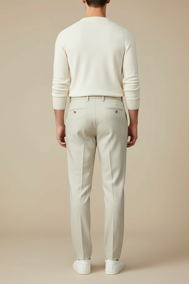 Pantalon Beige Plissé Droit Élégant Business Homme - Laine - vue 2