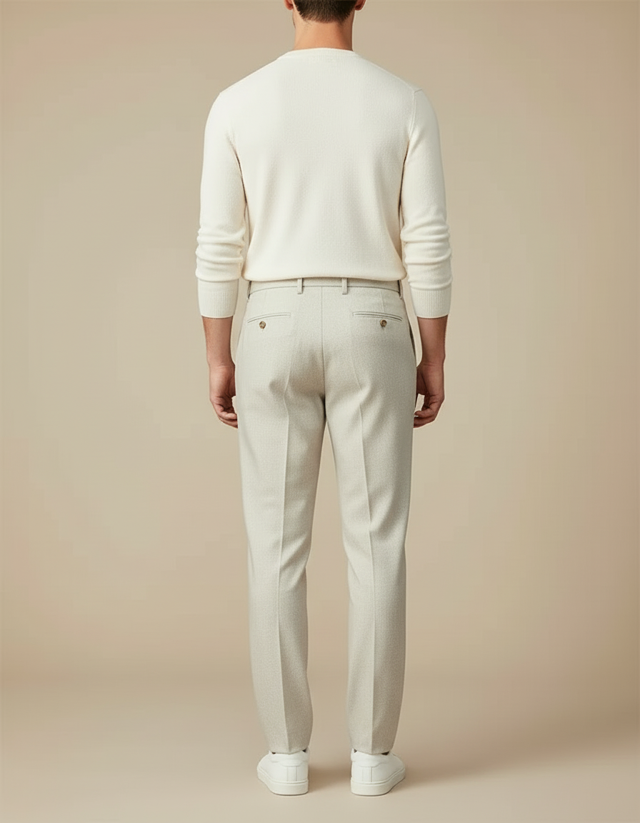 Pantalon Beige Plissé Droit Élégant Business Homme - Laine - vue 2