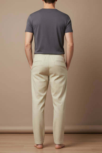 Pantalon Beige Droit Coton Lin Homme Ample Respirant - vue 2
