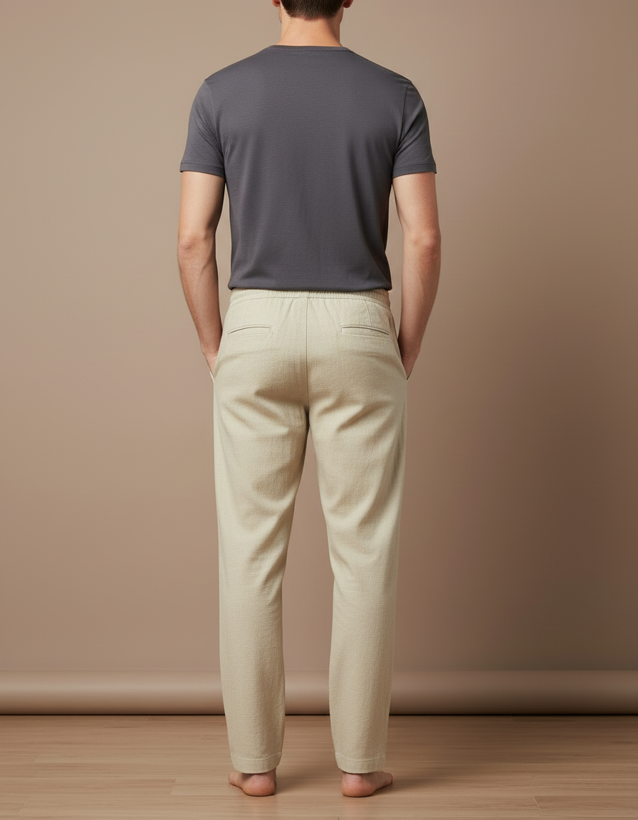 Pantalon Beige Droit Coton Lin Homme Ample Respirant - vue 2