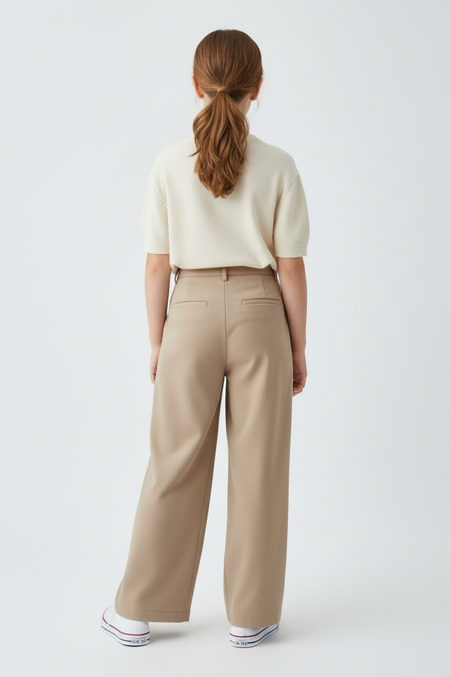Pantalon Beige Enfant Plissé Ample Décontracté Droit - Gabardine - vue 2