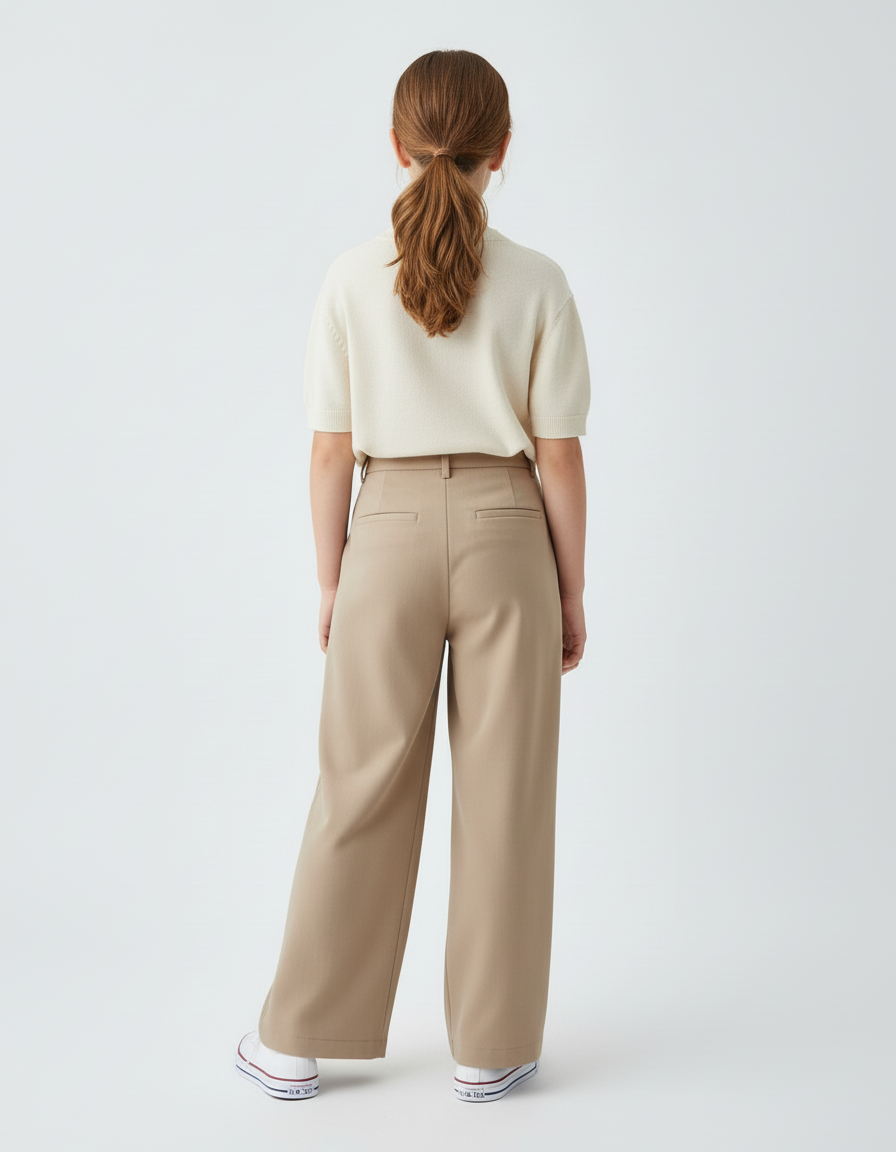 Pantalon Beige Enfant Plissé Ample Décontracté Droit - Gabardine - vue 2