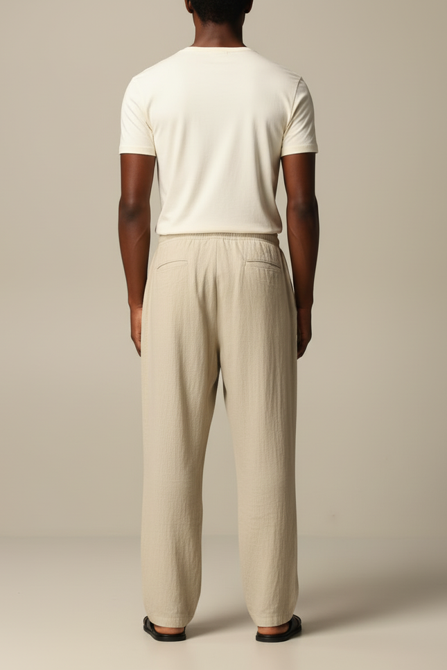 Pantalon Beige Coton Droit Confortable Homme Décontracté - Lin - vue 2