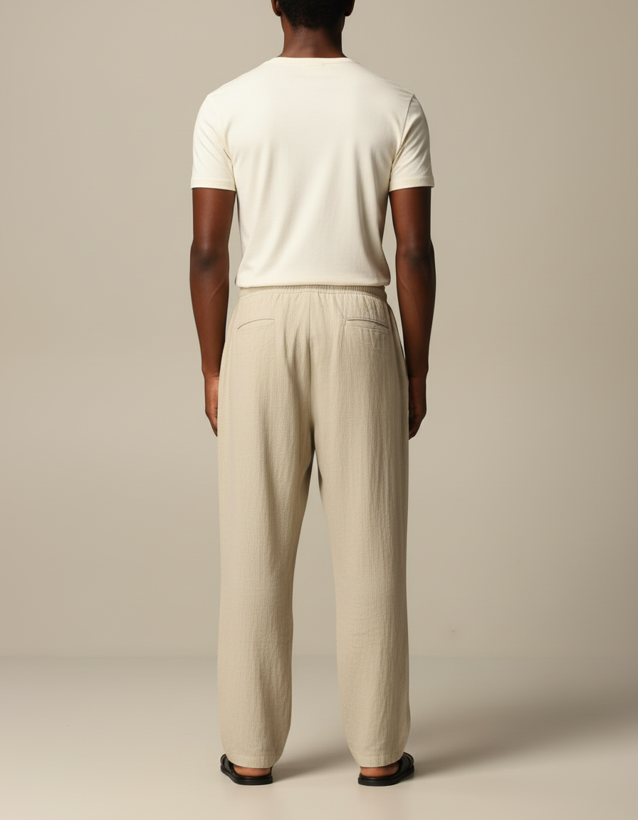 Pantalon Beige Coton Droit Confortable Homme Décontracté - Lin - vue 2