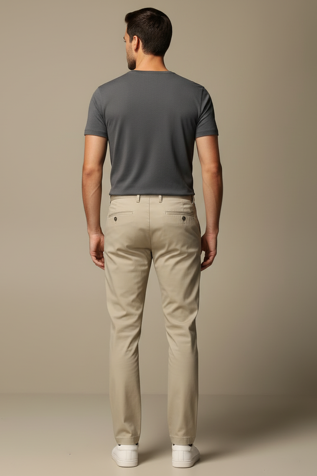 Pantalon Beige Coton Droit Homme Décontracté - vue 2