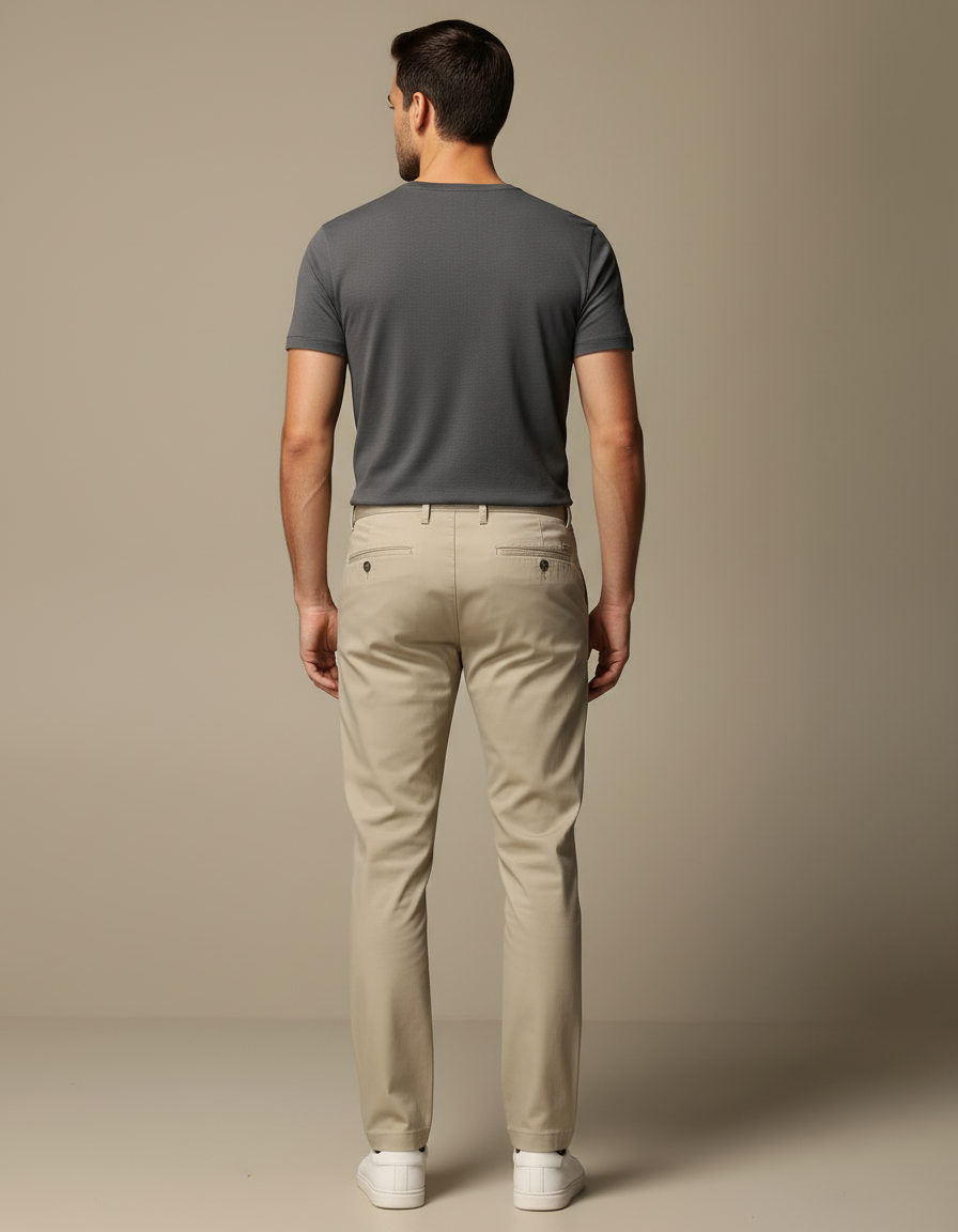Pantalon Beige Coton Droit Homme Décontracté - vue 2