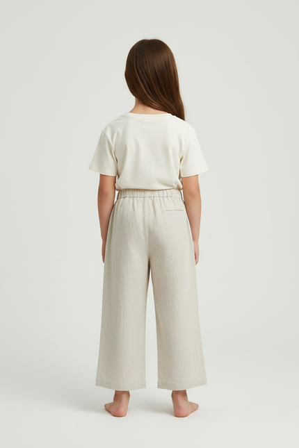 Pantalon Beige Lin Ample Enfant Court Confortable - Blanc - vue 2