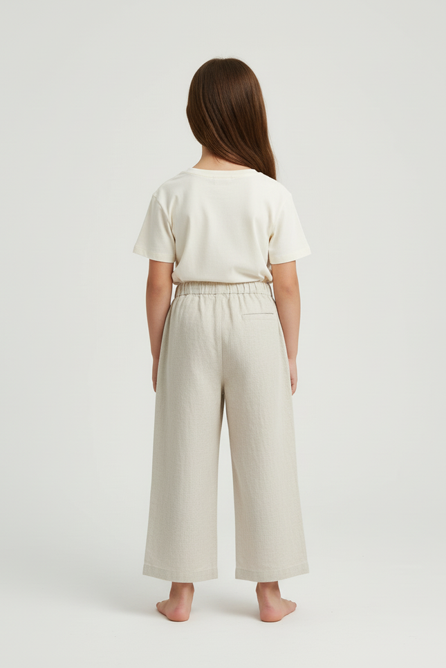 Pantalon Beige Lin Ample Enfant Court Confortable - Blanc - vue 2