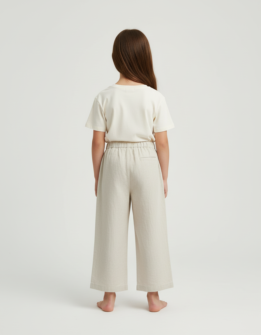 Pantalon Beige Lin Ample Enfant Court Confortable - Blanc - vue 2