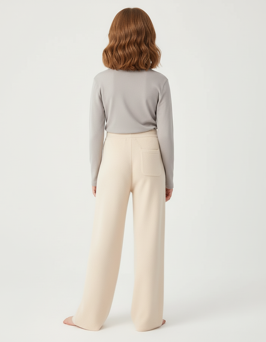 Pantalon Beige Tricoté Laine Ample Confortable Enfant - vue 2