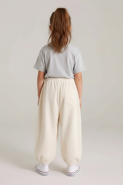 Pantalon Beige Côtelé Ample Élastique Enfant - Cordé - vue 2