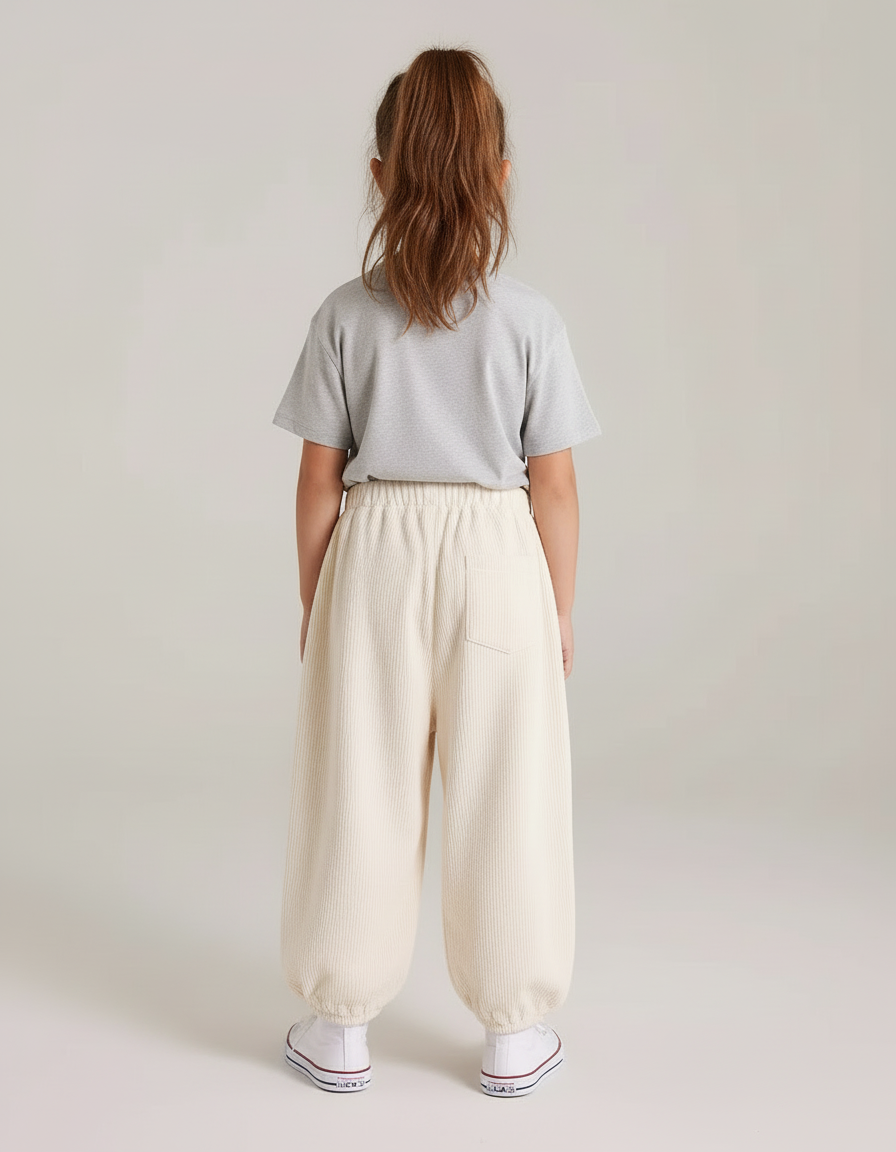 Pantalon Beige Côtelé Ample Élastique Enfant - Cordé - vue 2