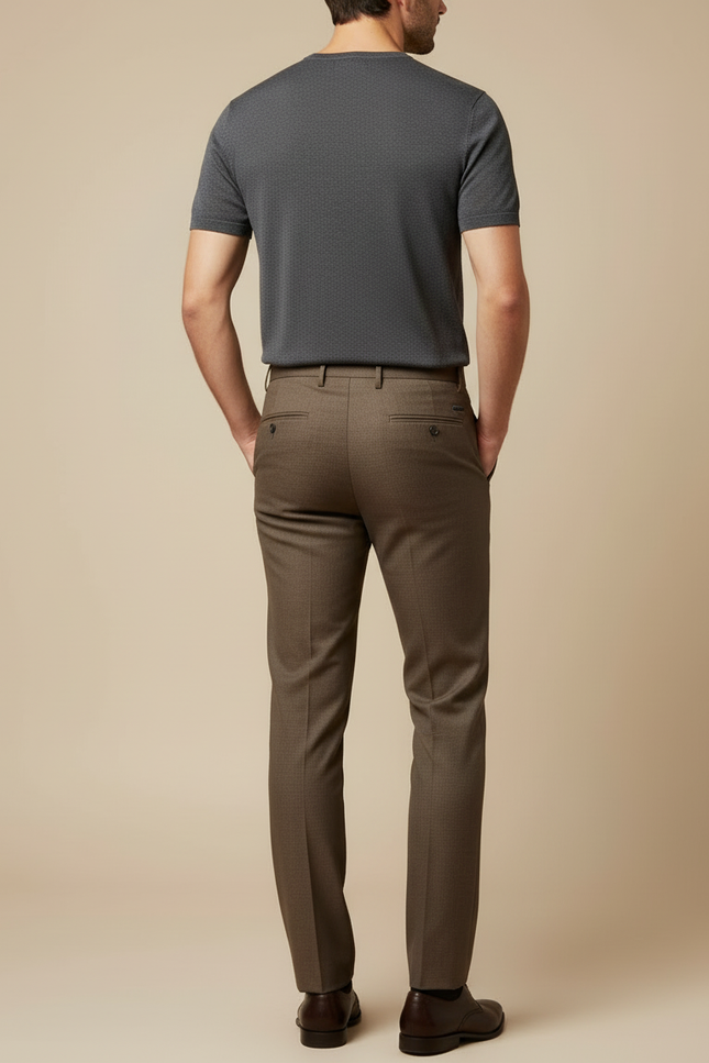 Pantalon Beige Élégant Homme Droit Classique Marron - Gabardine - vue 2