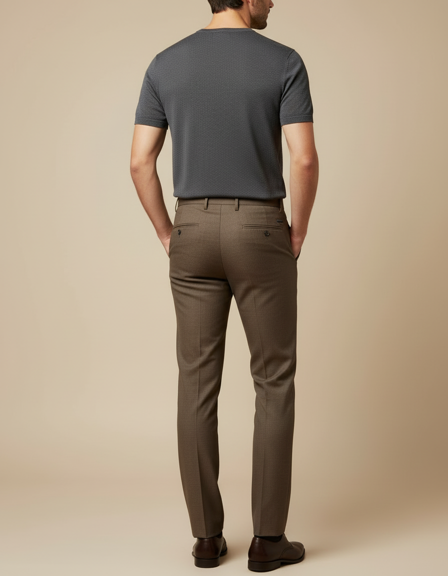 Pantalon Beige Élégant Homme Droit Classique Marron - Gabardine - vue 2