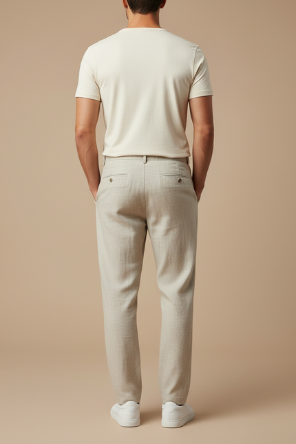 Pantalon Beige Droit Léger Coton Lin Homme - vue 2