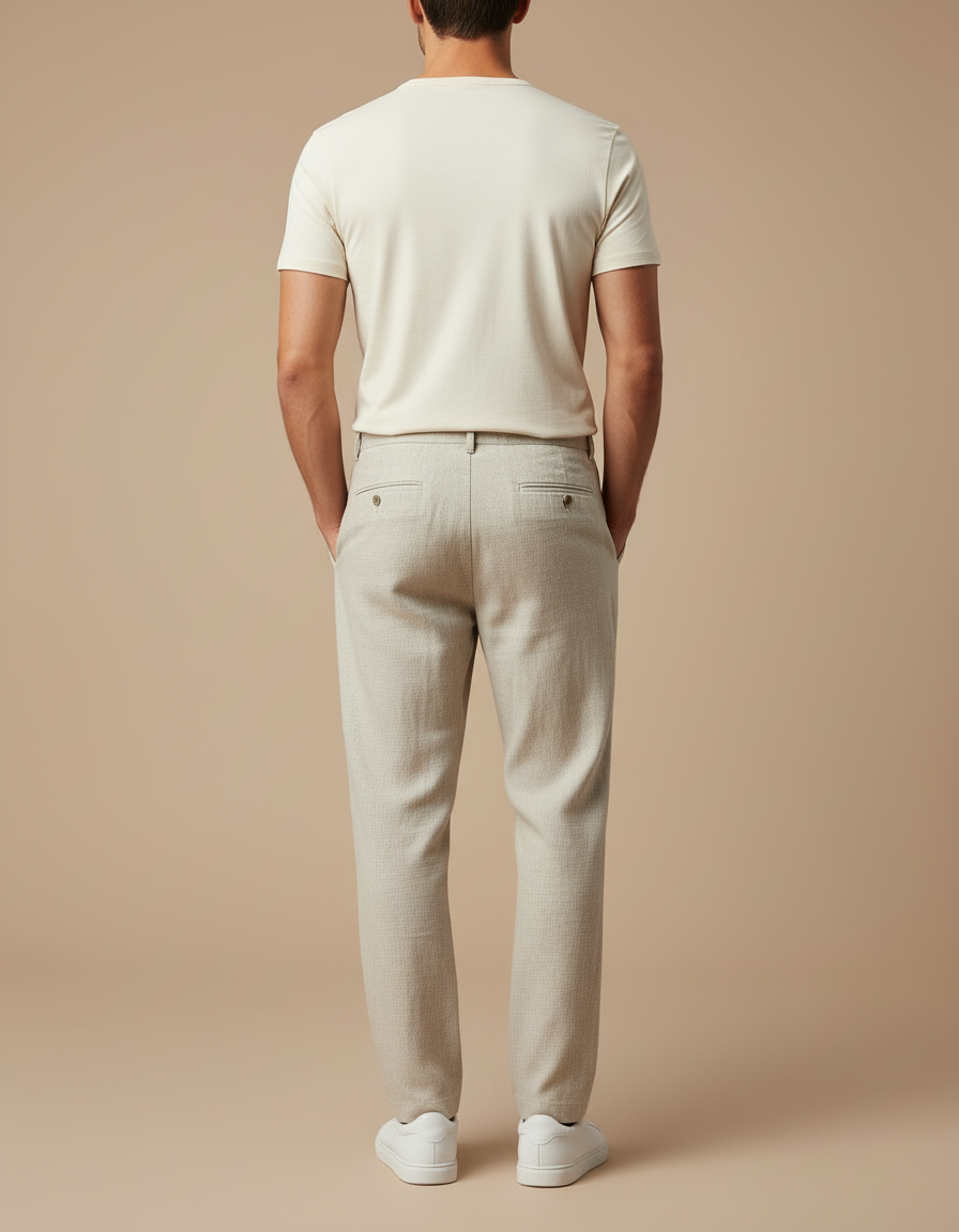Pantalon Beige Droit Léger Coton Lin Homme - vue 2