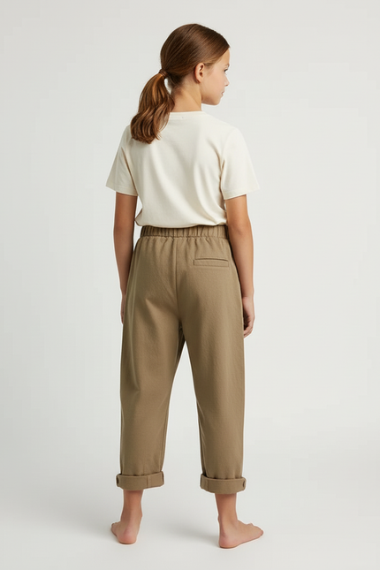 Pantalon Beige Coton Ample Enfant Décontracté Uni - Kaki - vue 2