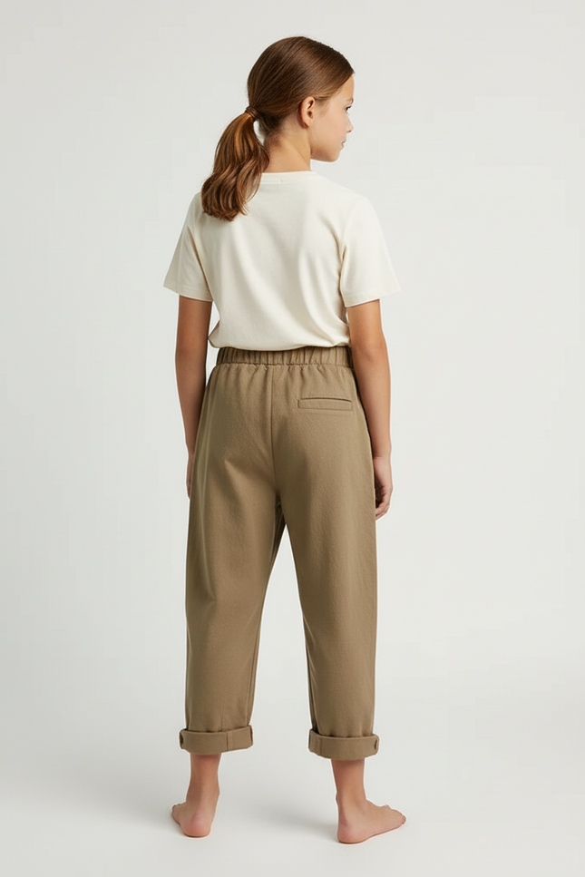 Pantalon Beige Coton Ample Enfant Décontracté Uni - Kaki - vue 2