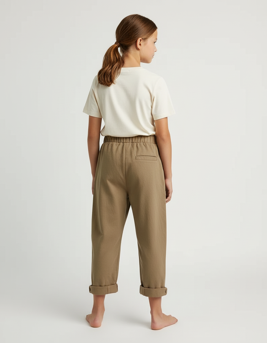 Pantalon Beige Coton Ample Enfant Décontracté Uni - Kaki - vue 2