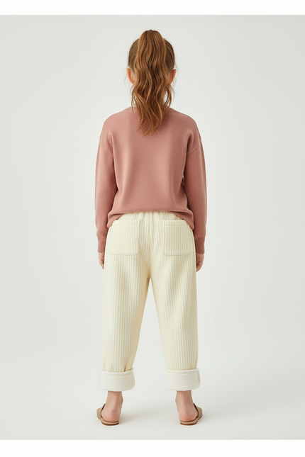 Pantalon Beige Côtelé Ample Molletonné Élastique Enfant - vue 2