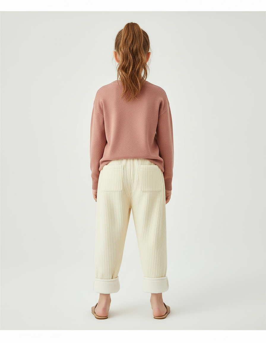 Pantalon Beige Côtelé Ample Molletonné Élastique Enfant - vue 2
