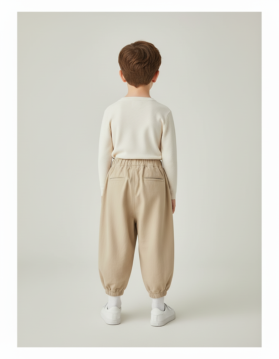 Pantalon Beige Ample Coton Sarouel Décontracté Enfant - Toile - vue 2