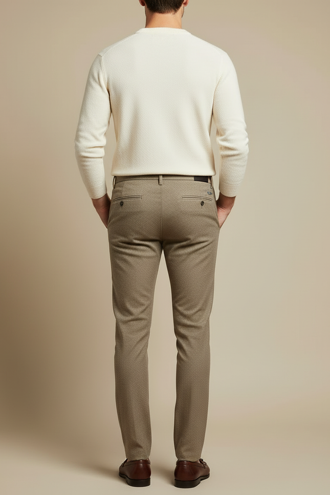 Pantalon Beige Homme Slim Motif Discret Élégant Formel - Tweed - vue 2