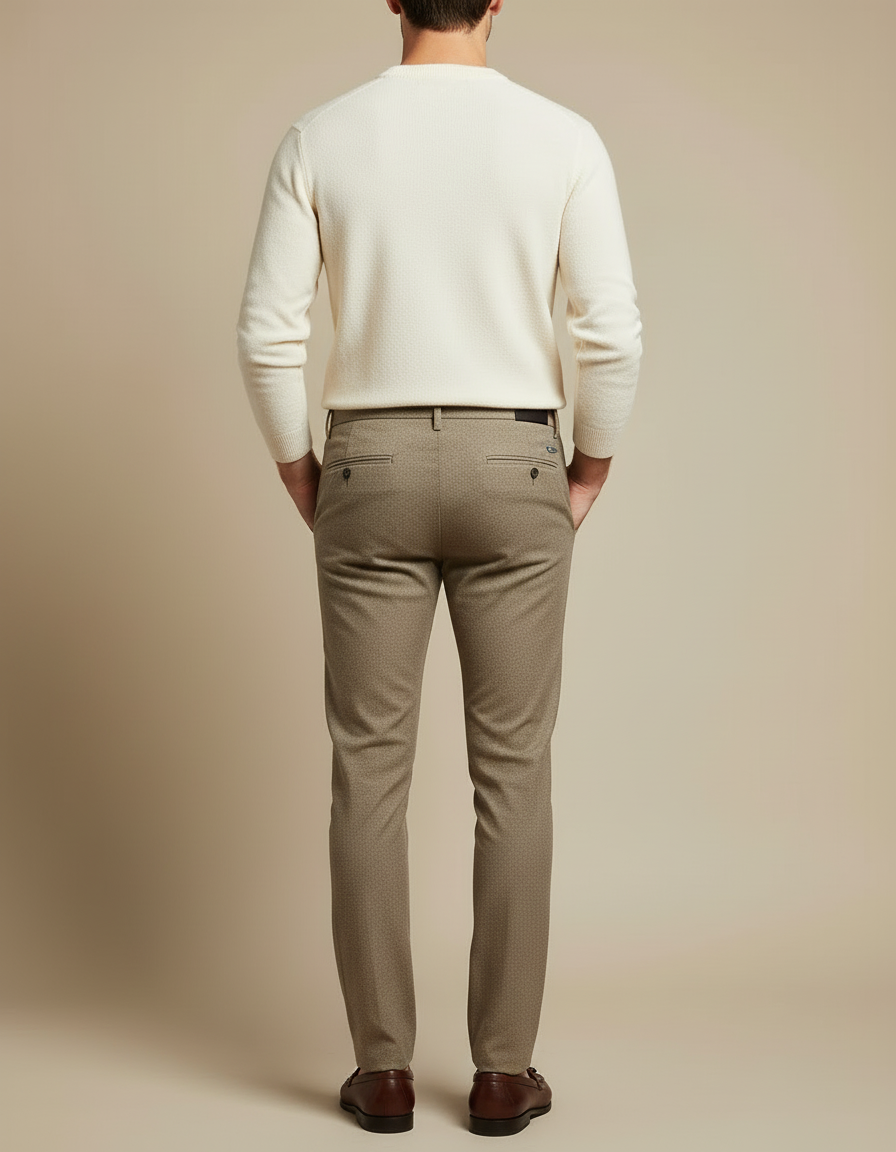 Pantalon Beige Homme Slim Motif Discret Élégant Formel - Tweed - vue 2