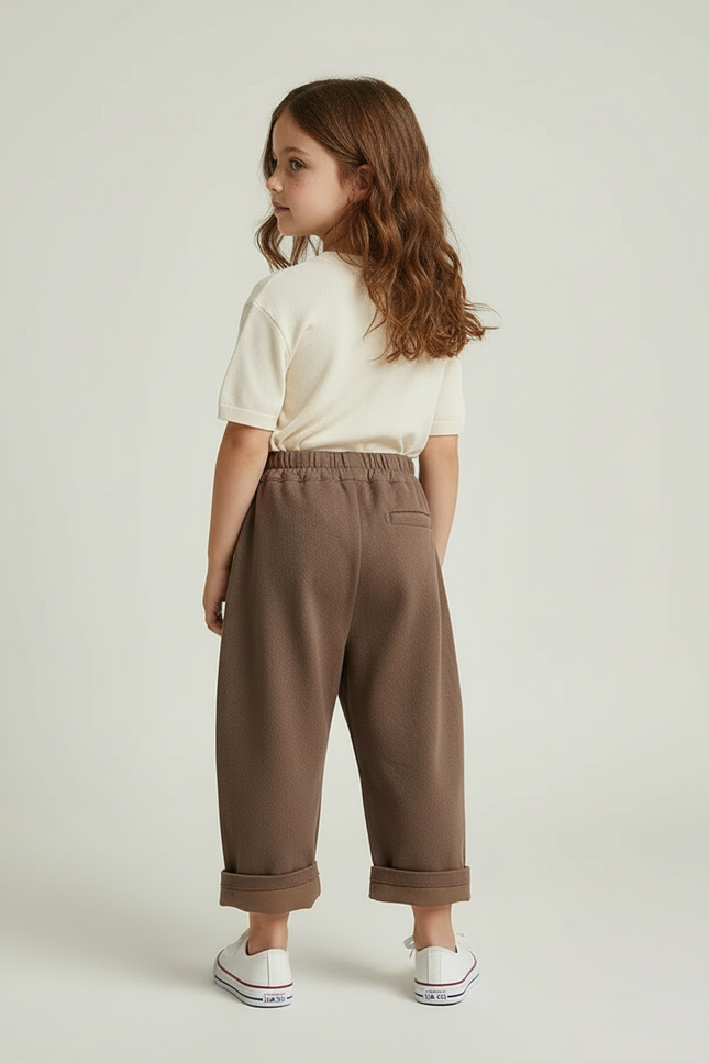 Pantalon Beige Ample Décontracté Enfant Marron - Molleton - vue 2