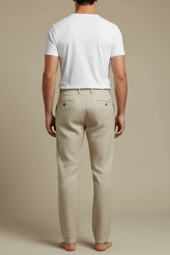 Pantalon Beige Lin Décontracté Homme Respirant Léger Ample - vue 2