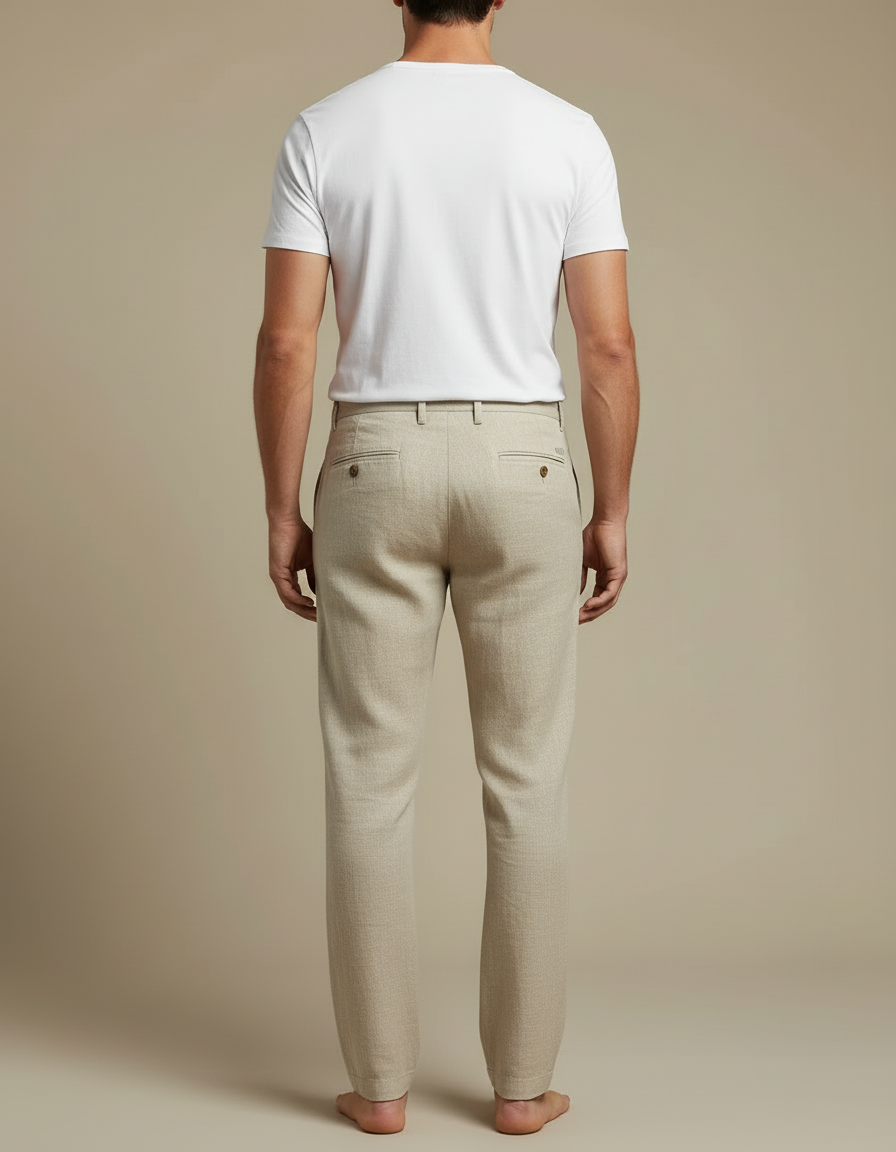 Pantalon Beige Lin Décontracté Homme Respirant Léger Ample - vue 2