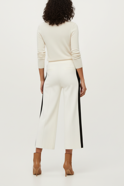 Pantalon Beige Large Tricoté Motif Latéral Élégant - Maille - vue 2