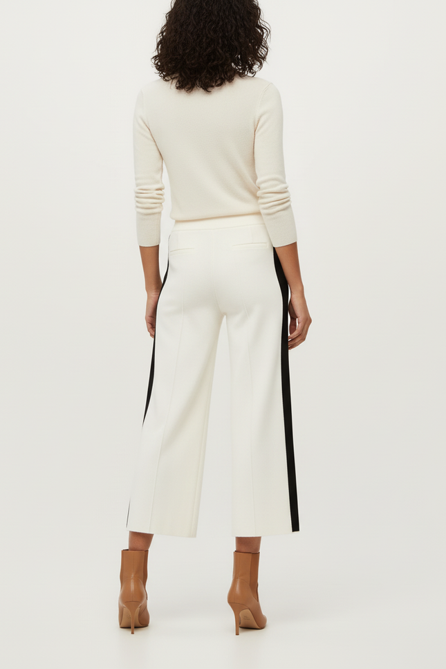Pantalon Beige Large Tricoté Motif Latéral Élégant - Maille - vue 2